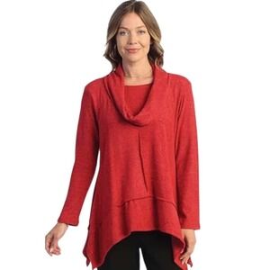 Jess & Jane 3X  Sweater Cowl Neck w/Tank Tunic Top 3/4 Sleeve Red 3‎